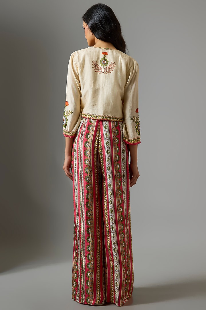 Red Silk Digital Printed Jumpsuit With Jacket by Soup by Sougat Paul at Pernia's Pop Up Shop