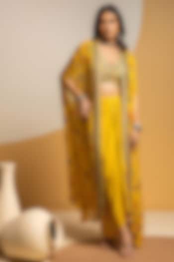 Yellow Crepe Draped Skirt Set by Soup by Sougat Paul at Pernia's Pop Up Shop