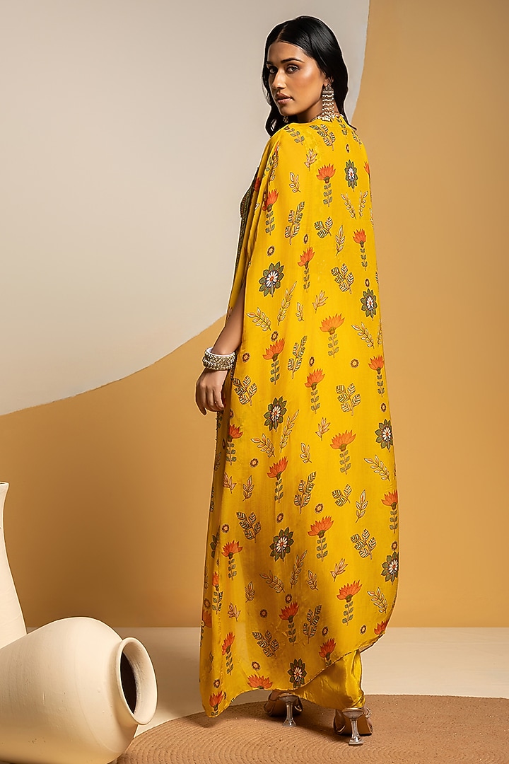 Yellow Crepe Draped Skirt Set by Soup by Sougat Paul at Pernia's Pop Up Shop