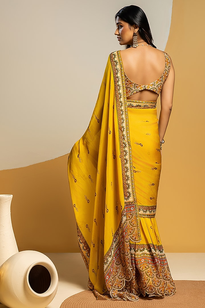 Yellow Organza Embellished Pre-Stitched Party Wear Saree Set by Soup by Sougat Paul at Pernia's Pop Up Shop