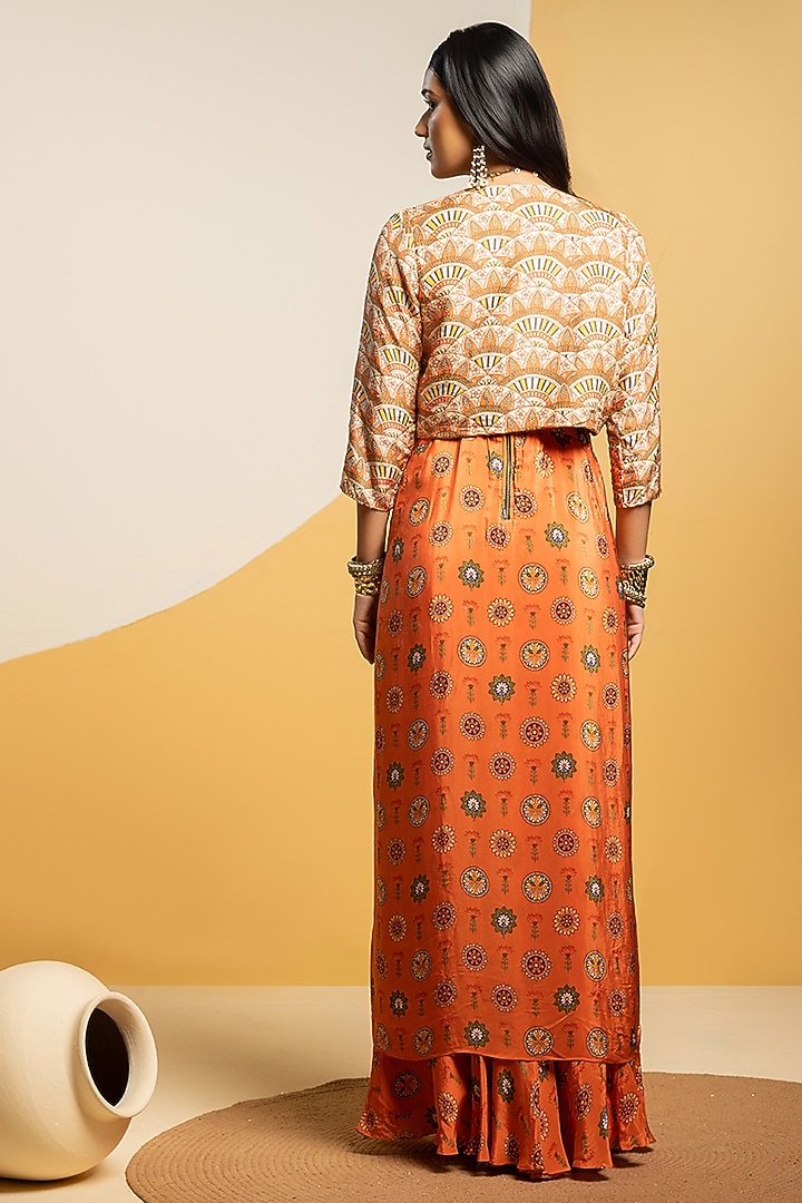 Rust & Beige Crepe Printed Jacket Vacation Dress by Soup by Sougat Paul at Pernia's Pop Up Shop