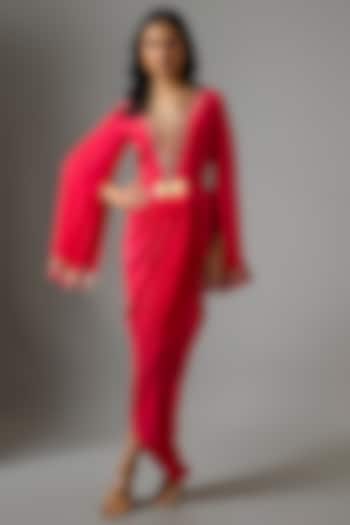 Pink Crepe Hand Embellished Draped Vacation Dress by Soup by Sougat Paul at Pernia's Pop Up Shop