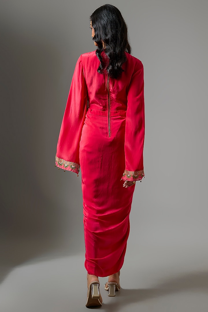 Pink Crepe Hand Embellished Draped Vacation Dress by Soup by Sougat Paul at Pernia's Pop Up Shop