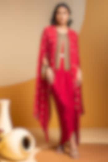 Pink Crepe & Organza Vacation Dress With Cape by Soup by Sougat Paul at Pernia's Pop Up Shop