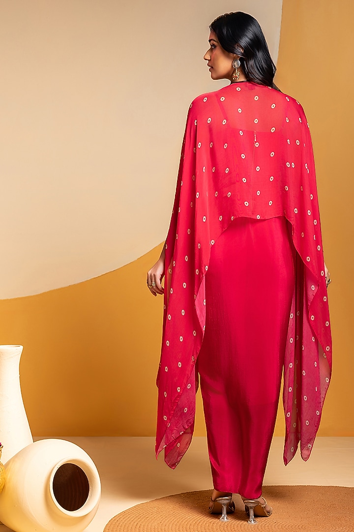 Pink Crepe & Organza Vacation Dress With Cape by Soup by Sougat Paul at Pernia's Pop Up Shop