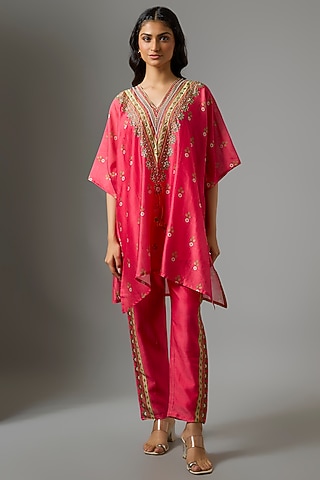 Pink Chanderi Hand Embellished Kurta Set by Soup by Sougat Paul