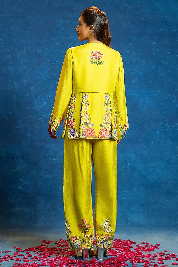 Yellow Malaysian Silk Printed Pant Set by Soup by Sougat Paul at Pernia's Pop Up Shop
