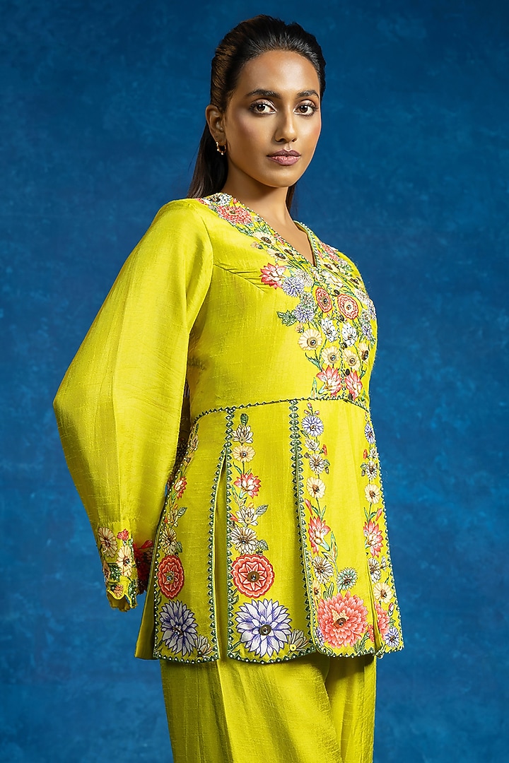 Yellow Malaysian Silk Printed Pant Set by Soup by Sougat Paul at Pernia's Pop Up Shop