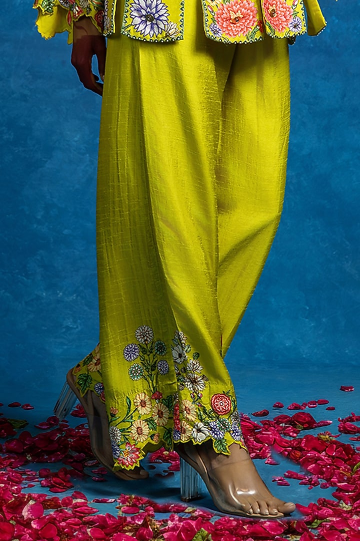 Yellow Malaysian Silk Printed Pant Set by Soup by Sougat Paul at Pernia's Pop Up Shop
