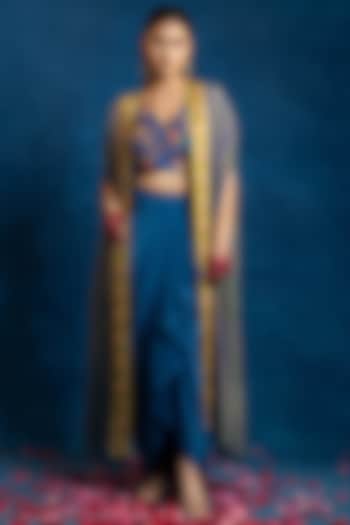 Blue Organza Cape Set by Soup by Sougat Paul at Pernia's Pop Up Shop