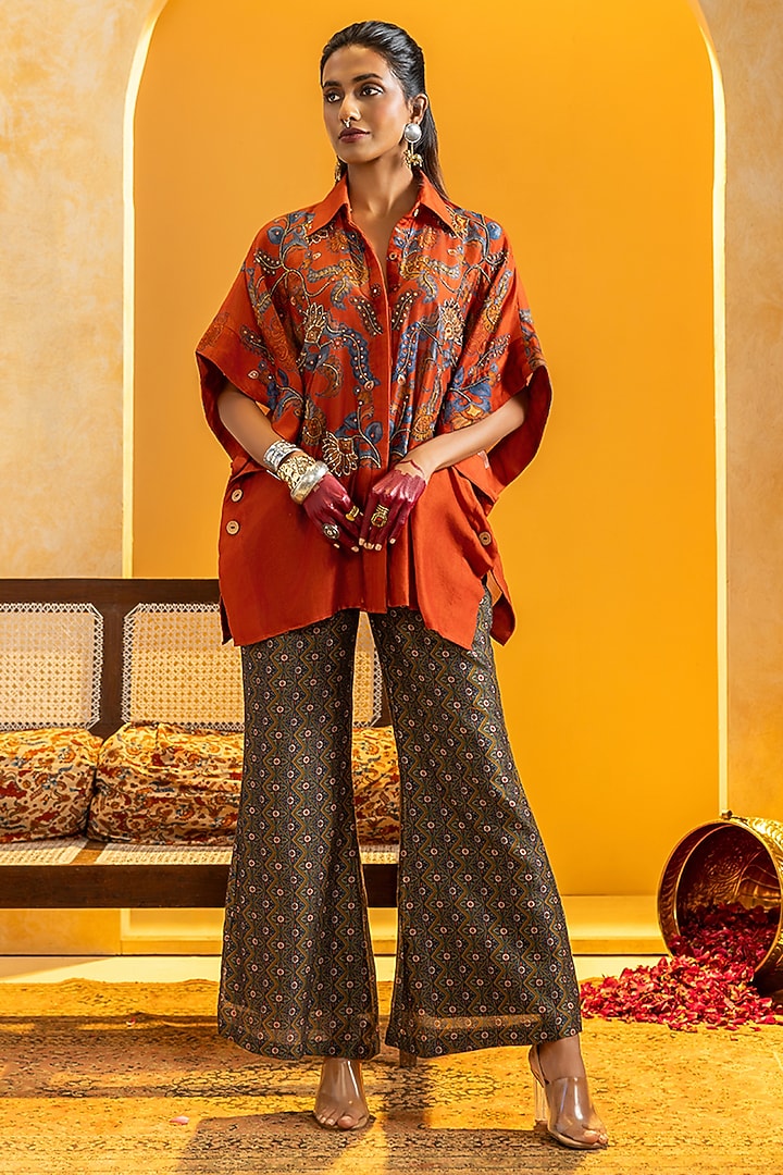Maroon & Multi-Colored Chanderi Embellished Co-Ord Set by Soup by Sougat Paul at Pernia's Pop Up Shop