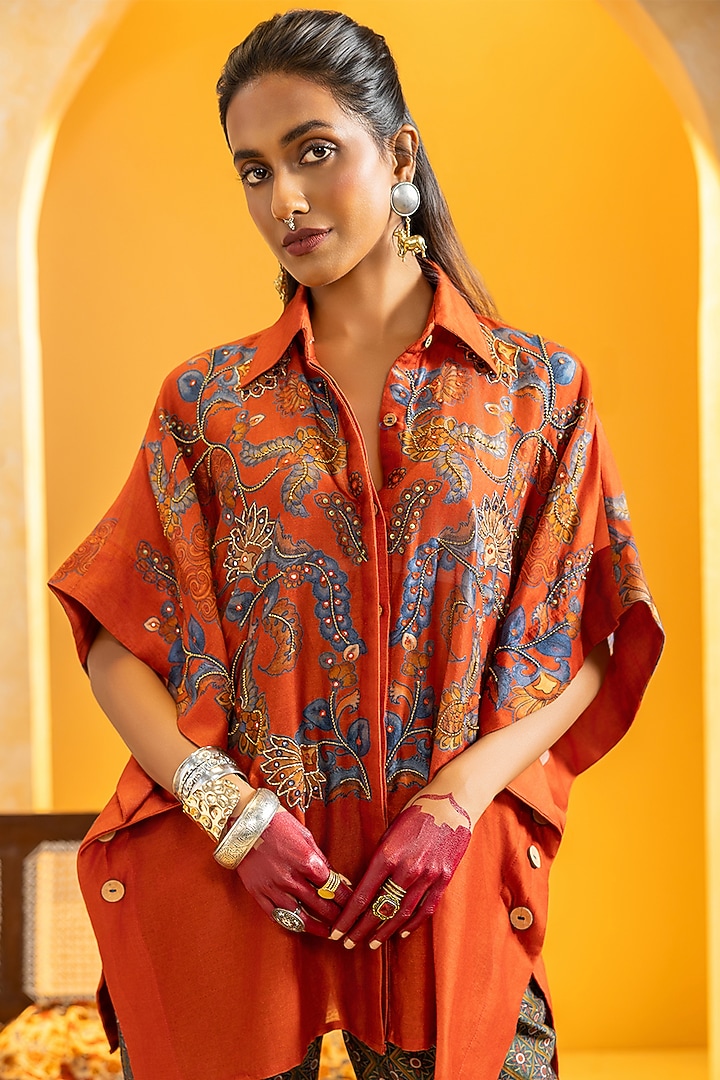 Maroon & Multi-Colored Chanderi Embellished Co-Ord Set by Soup by Sougat Paul at Pernia's Pop Up Shop
