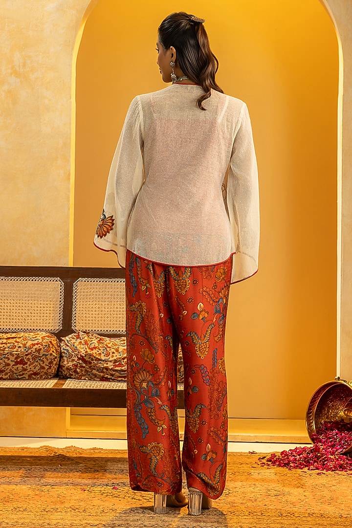 Red Silk Printed Pant Set by Soup by Sougat Paul at Pernia's Pop Up Shop