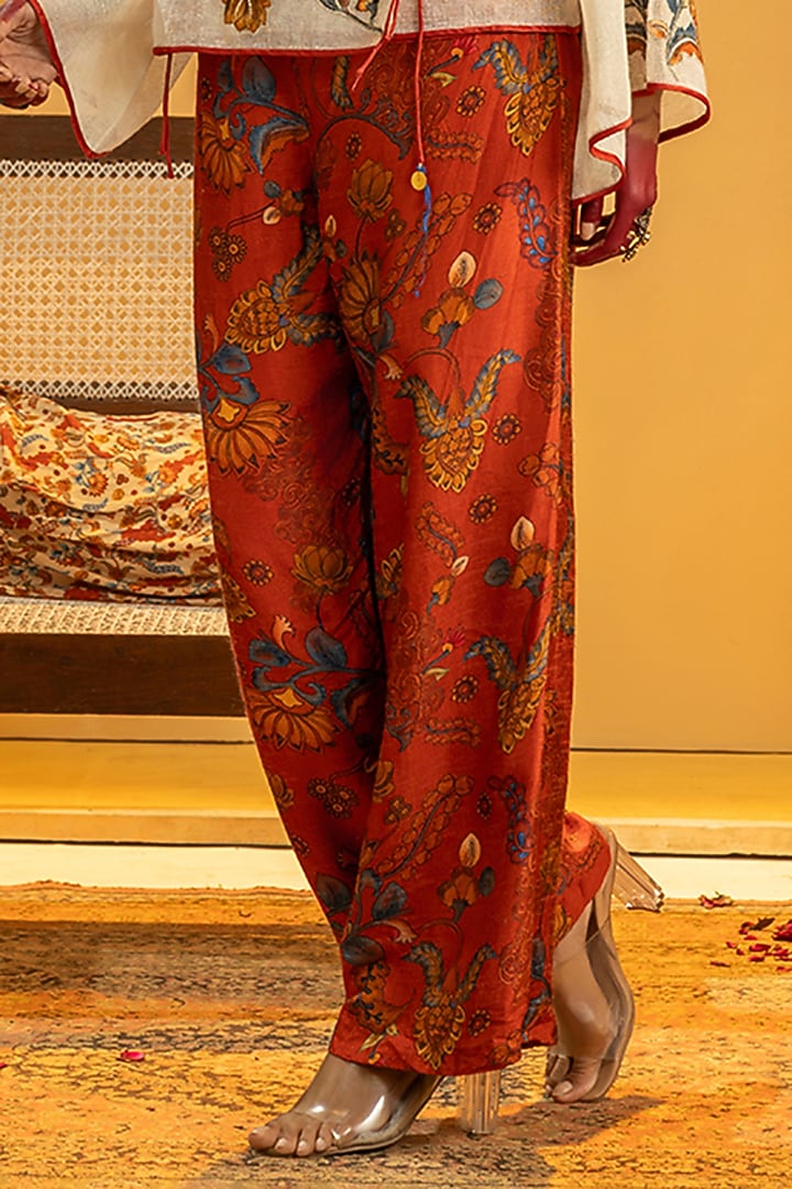 Red Silk Printed Pant Set by Soup by Sougat Paul at Pernia's Pop Up Shop