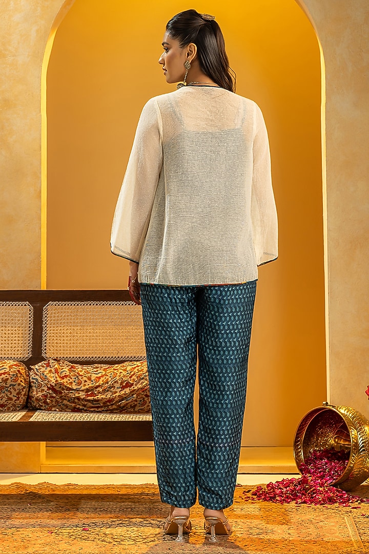 Blue Silk Printed Pant Set by Soup by Sougat Paul at Pernia's Pop Up Shop