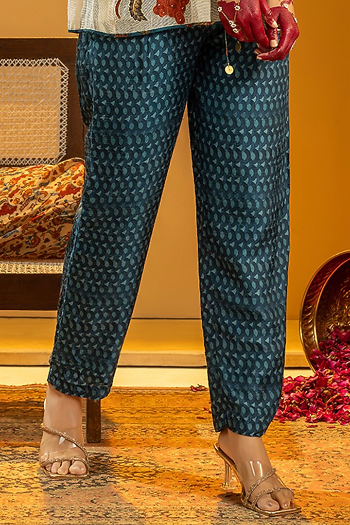 Blue Silk Printed Pant Set by Soup by Sougat Paul at Pernia's Pop Up Shop
