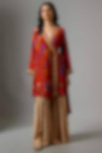 Beige Crepe Party Wear Sharara Set by Soup by Sougat Paul at Pernia's Pop Up Shop