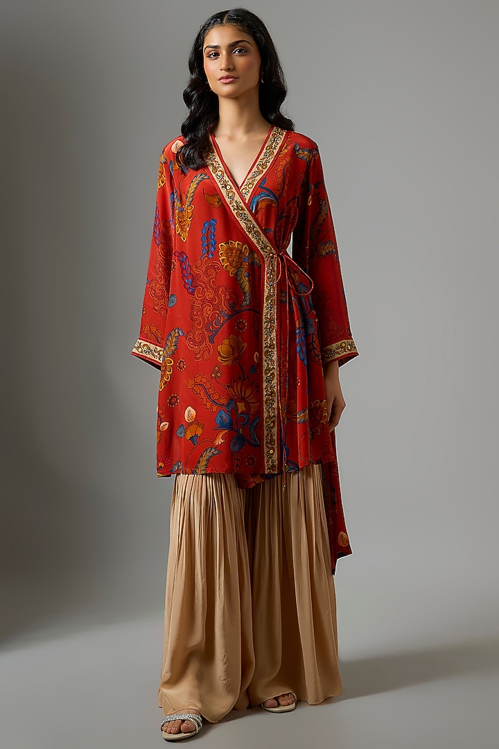 Beige Crepe Party Wear Sharara Set by Soup by Sougat Paul at Pernia's Pop Up Shop