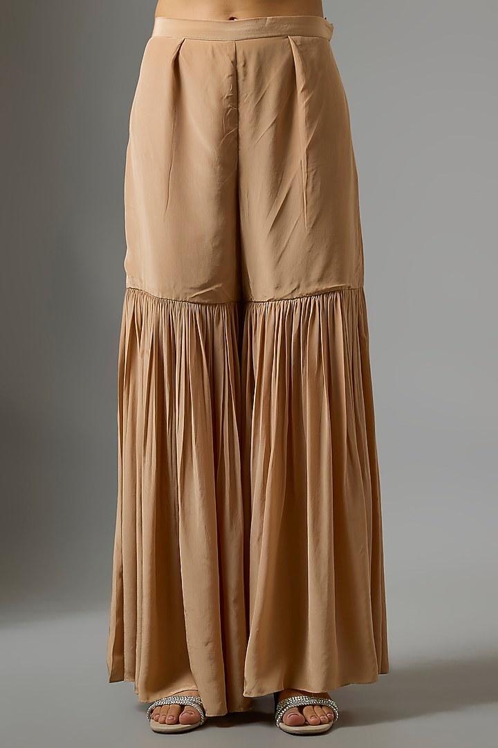 Beige Crepe Party Wear Sharara Set by Soup by Sougat Paul at Pernia's Pop Up Shop