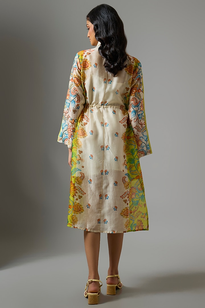 Beige & Yellow Chanderi Digital Printed Summer Shirt Dress by Soup by Sougat Paul at Pernia's Pop Up Shop