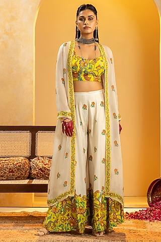 Off-White Organza Embroidered Jacket Set by Soup by Sougat Paul