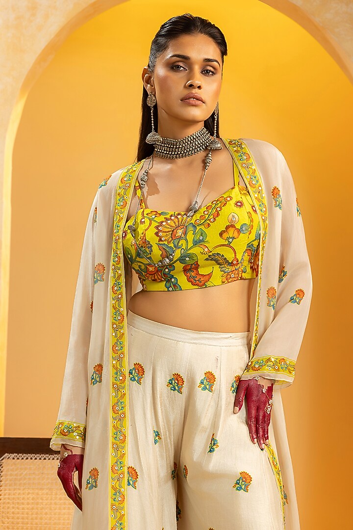 Off-White Organza Embroidered Jacket Set by Soup by Sougat Paul at Pernia's Pop Up Shop