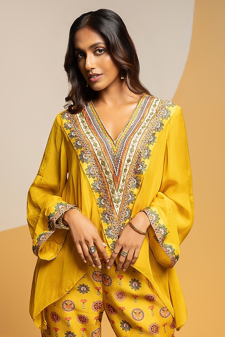 Yellow Chanderi Printed Co-Ord Set by Soup by Sougat Paul at Pernia's Pop Up Shop