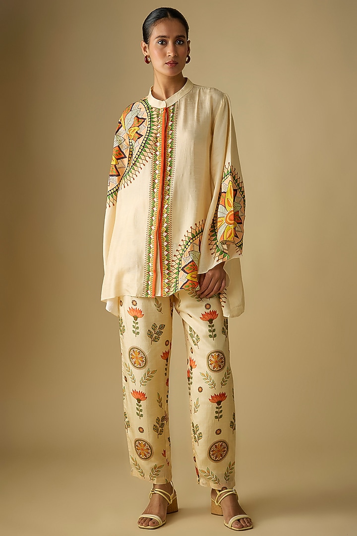 Beige Chanderi Embellished Co-Ord Set by Soup by Sougat Paul at Pernia's Pop Up Shop