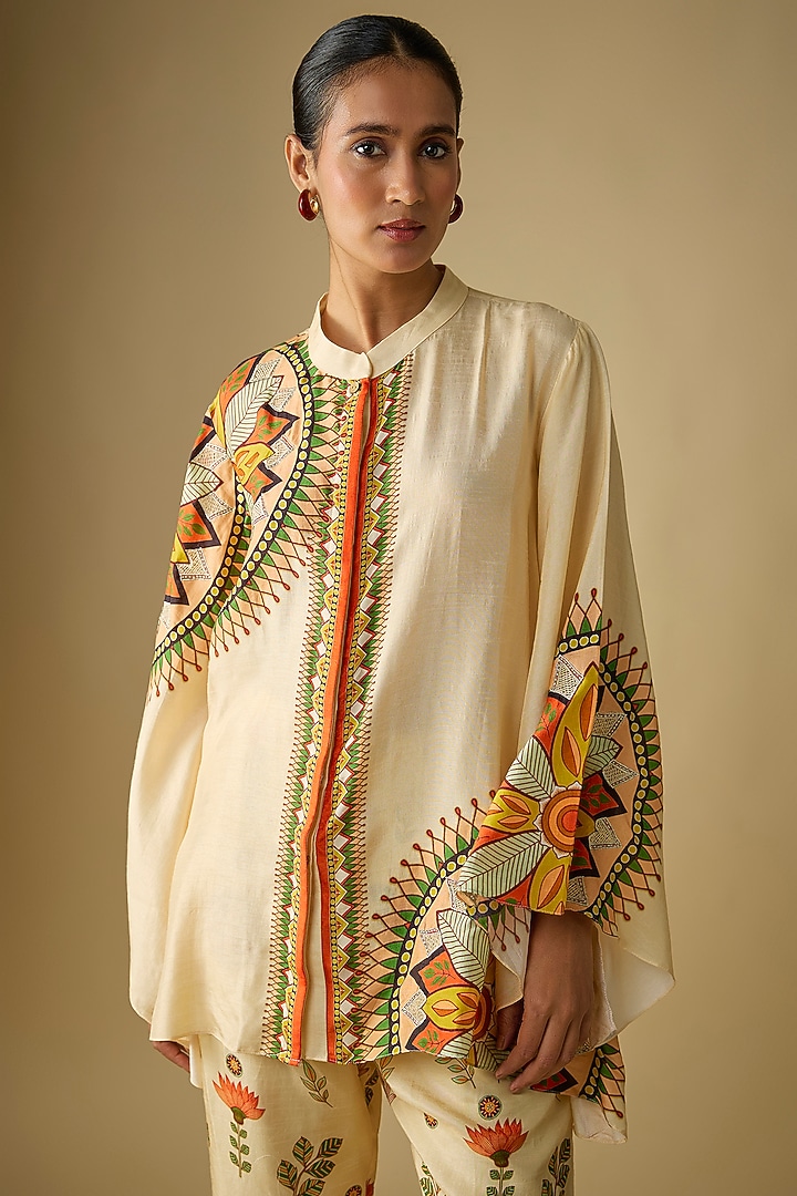 Beige Chanderi Embellished Co-Ord Set by Soup by Sougat Paul at Pernia's Pop Up Shop