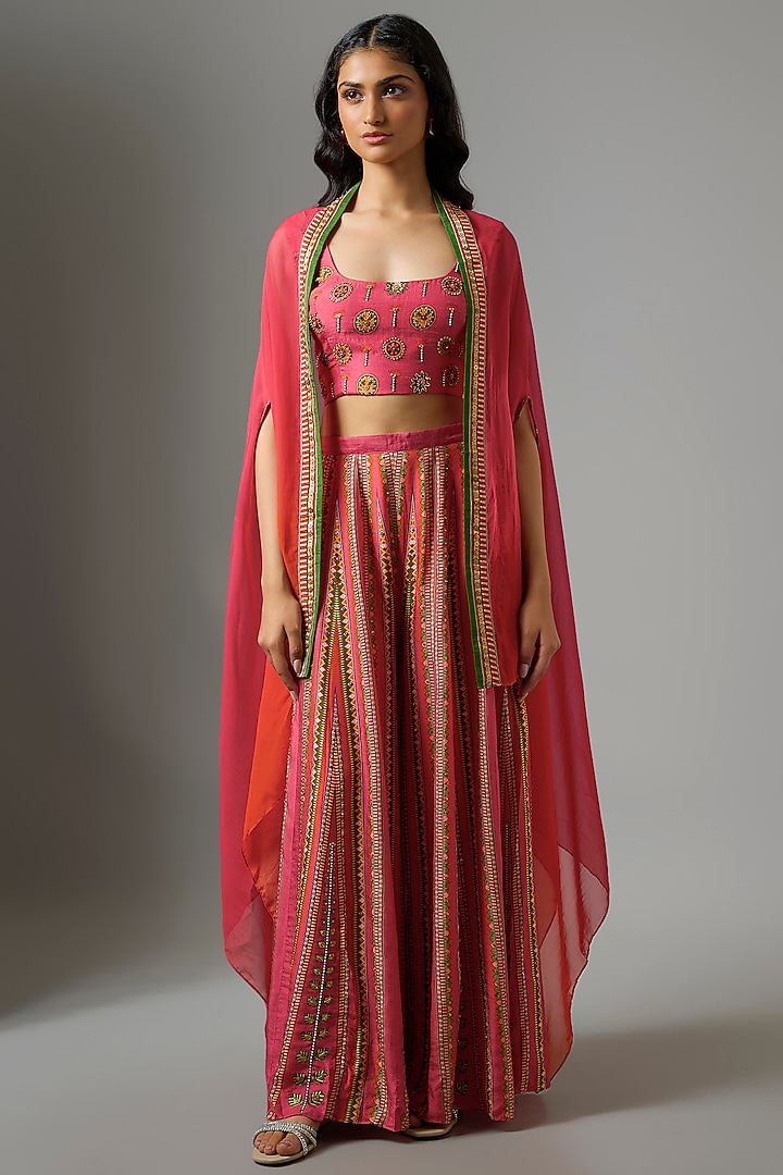 Pink Silk Digital Printed Palazzo Pant Set by Soup by Sougat Paul at Pernia's Pop Up Shop