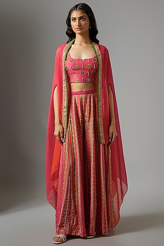 Pink Silk Digital Printed Palazzo Pant Set by Soup by Sougat Paul
