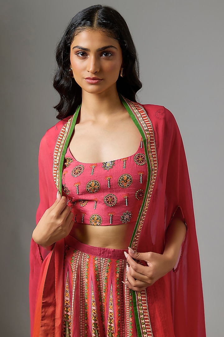 Pink Silk Digital Printed Palazzo Pant Set by Soup by Sougat Paul at Pernia's Pop Up Shop