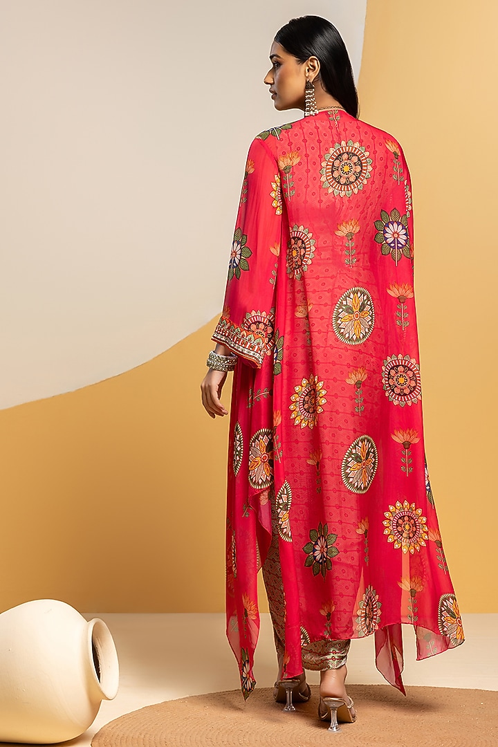 Multi-Colored Crepe Printed Jacket Draped Vacation Dress by Soup by Sougat Paul at Pernia's Pop Up Shop