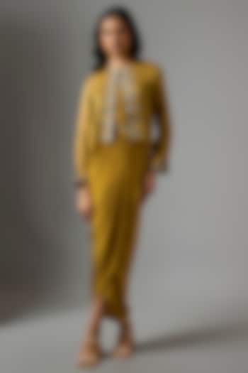 Yellow Silk & Crepe Draped Jacket Vacation Dress by Soup by Sougat Paul at Pernia's Pop Up Shop