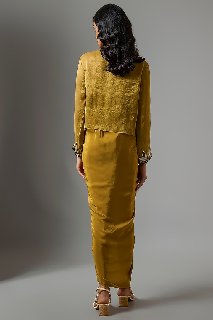 Yellow Silk & Crepe Draped Jacket Vacation Dress by Soup by Sougat Paul at Pernia's Pop Up Shop