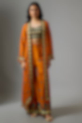 Rust Silk Digital Printed Party Wear Sharara Set by Soup by Sougat Paul at Pernia's Pop Up Shop