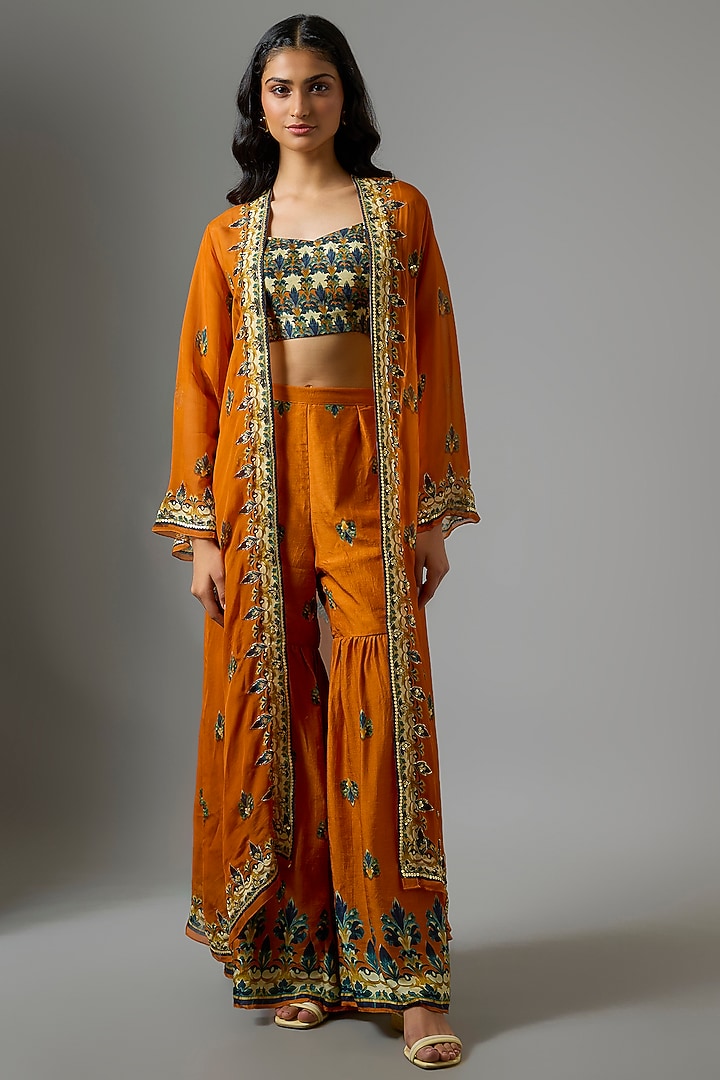 Rust Silk Digital Printed Party Wear Sharara Set by Soup by Sougat Paul at Pernia's Pop Up Shop