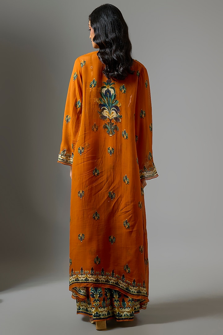 Rust Silk Digital Printed Party Wear Sharara Set by Soup by Sougat Paul at Pernia's Pop Up Shop