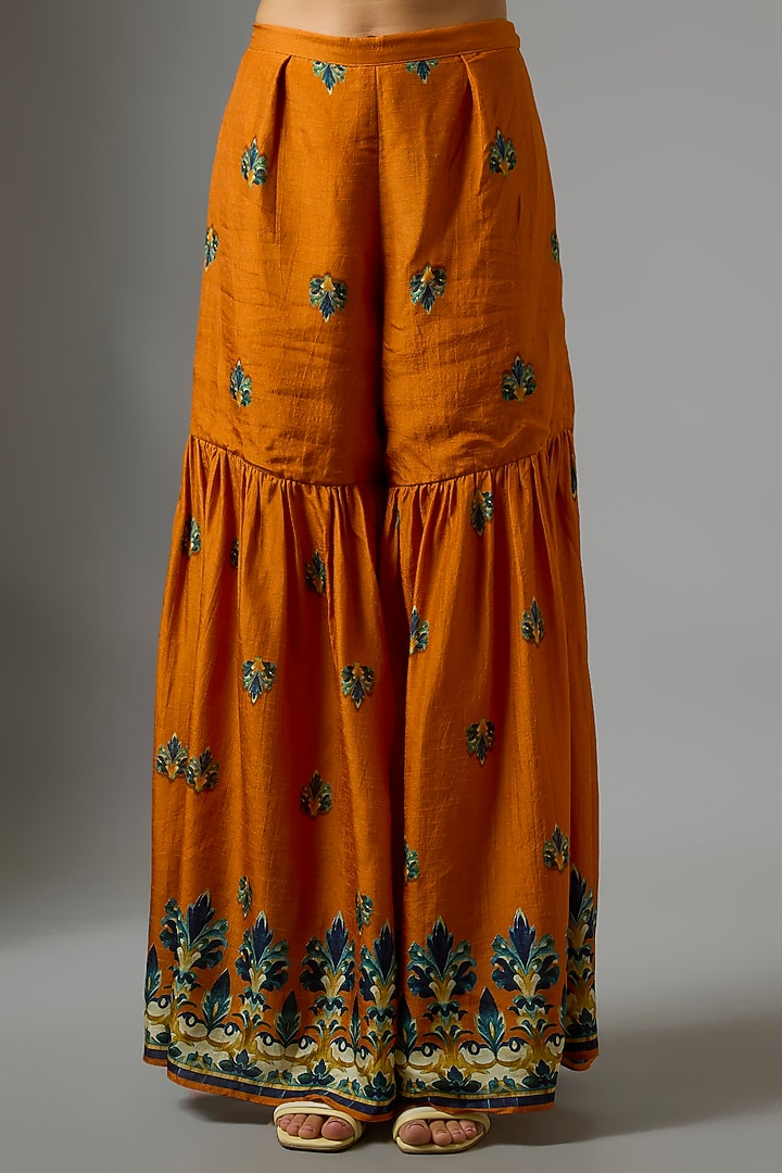 Rust Silk Digital Printed Party Wear Sharara Set by Soup by Sougat Paul at Pernia's Pop Up Shop
