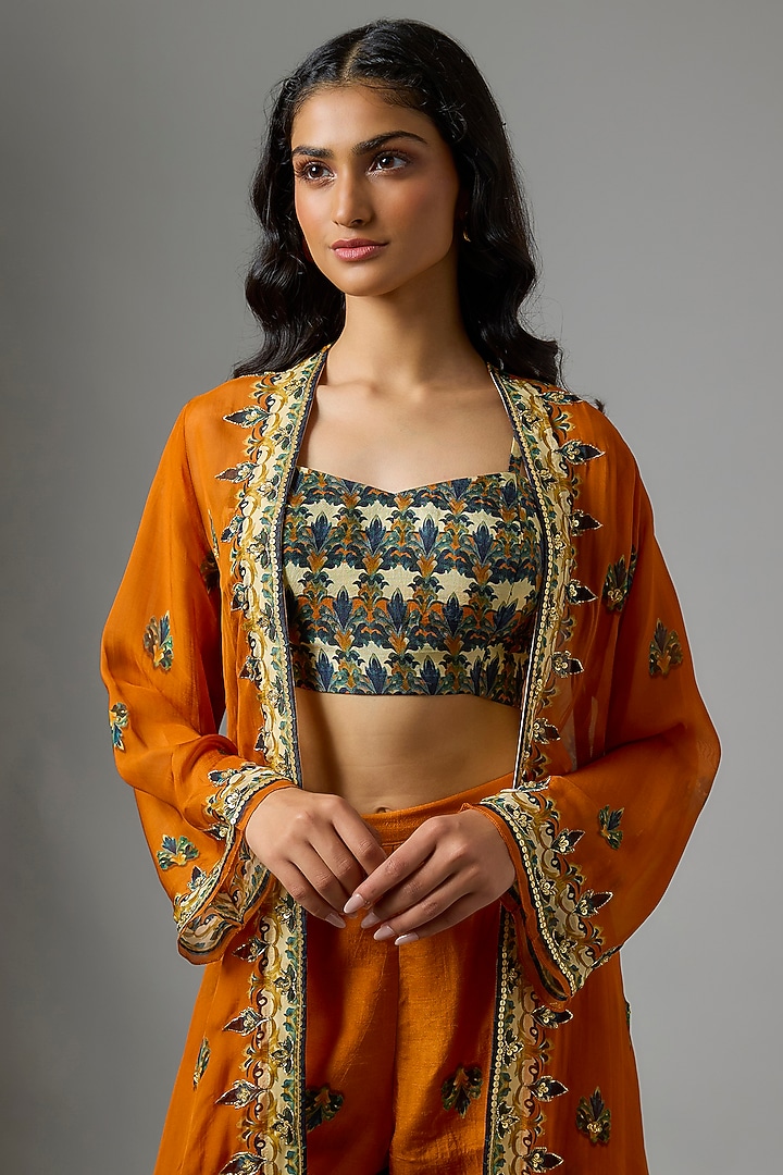 Rust Silk Digital Printed Party Wear Sharara Set by Soup by Sougat Paul at Pernia's Pop Up Shop