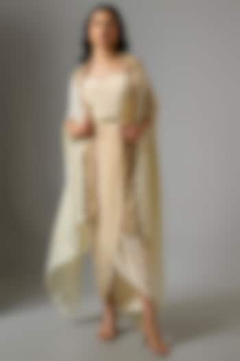 Off-White Organza Embellished Draped Jacket Vacation Dress by Soup by Sougat Paul at Pernia's Pop Up Shop