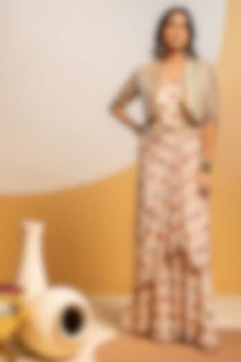 Off-White Crepe Printed Jacket Vacation Dress by Soup by Sougat Paul at Pernia's Pop Up Shop