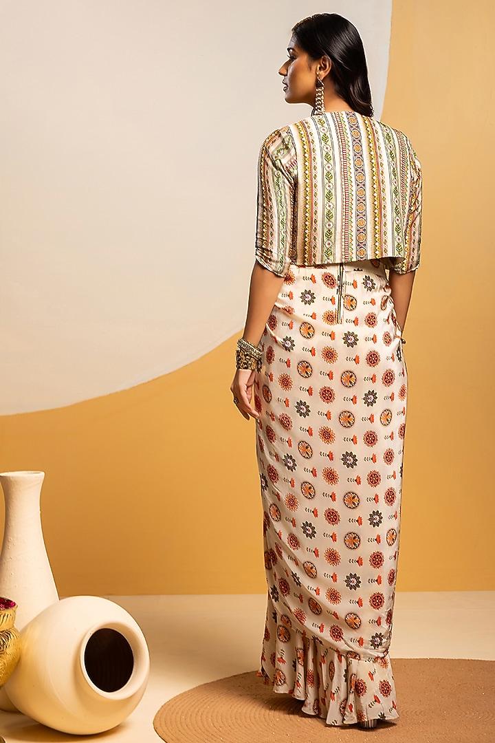Off-White Crepe Printed Jacket Vacation Dress by Soup by Sougat Paul at Pernia's Pop Up Shop