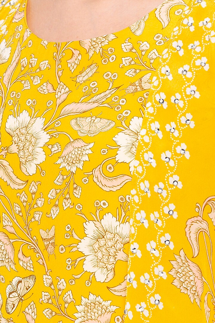Yellow Printed Jumpsuit With Embellished Jacket by Soup by Sougat Paul at Pernia's Pop Up Shop