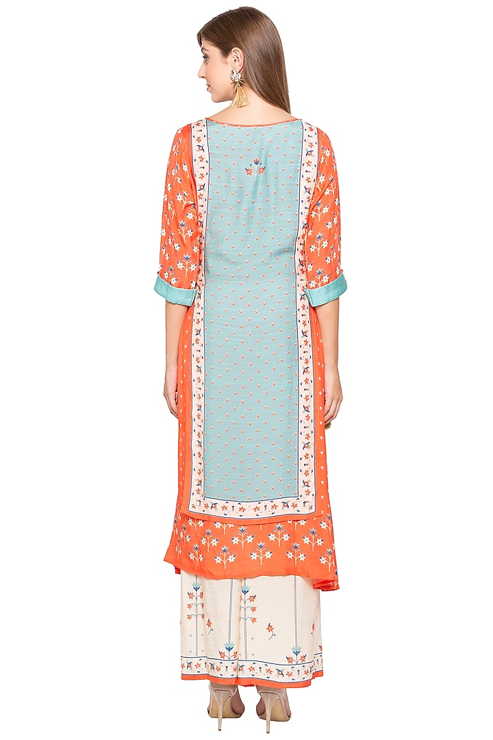 Orange Printed Kurta With Off White Palazzo Pants by Soup by Sougat Paul at Pernia's Pop Up Shop