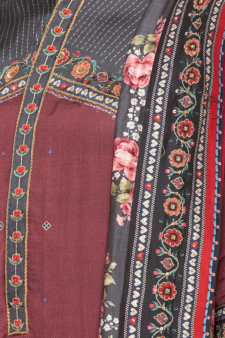 Maroon & Black Embroidered Kurta Set by Soup by Sougat Paul at Pernia's Pop Up Shop
