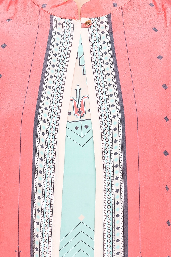 Blue Printed Kurta With Pink Jacket & Palazzo Pants by Soup by Sougat Paul at Pernia's Pop Up Shop