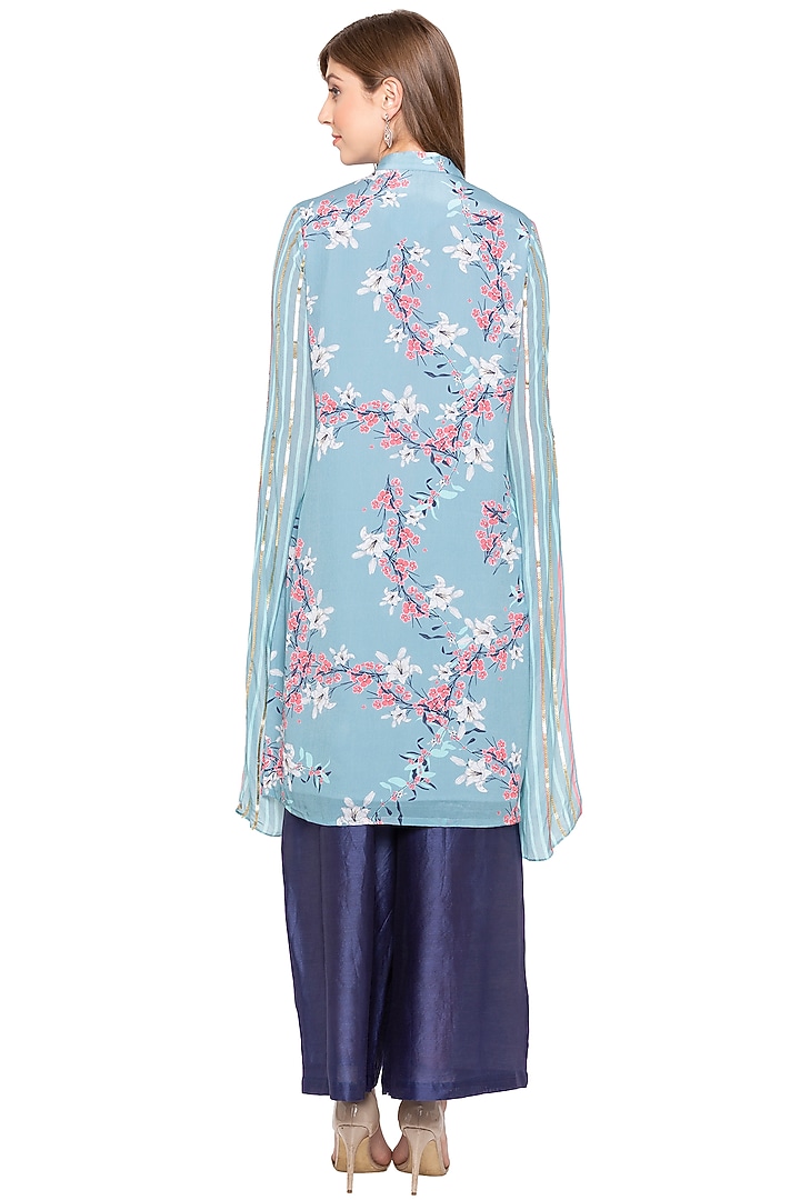 Blue Printed & Embroidered Kurta With Palazzo Pants by Soup by Sougat Paul at Pernia's Pop Up Shop