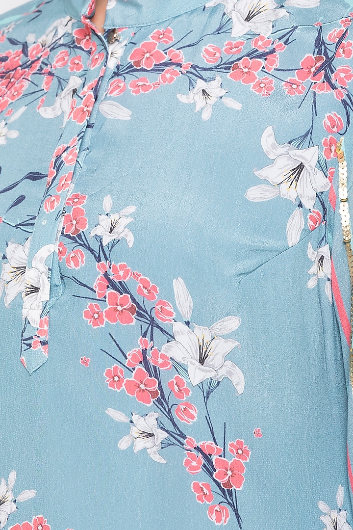 Blue Printed & Embroidered Kurta With Palazzo Pants by Soup by Sougat Paul at Pernia's Pop Up Shop