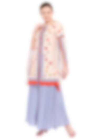 Off White & Blue Printed Kurta With Flared Palazzo Pants by Soup by Sougat Paul